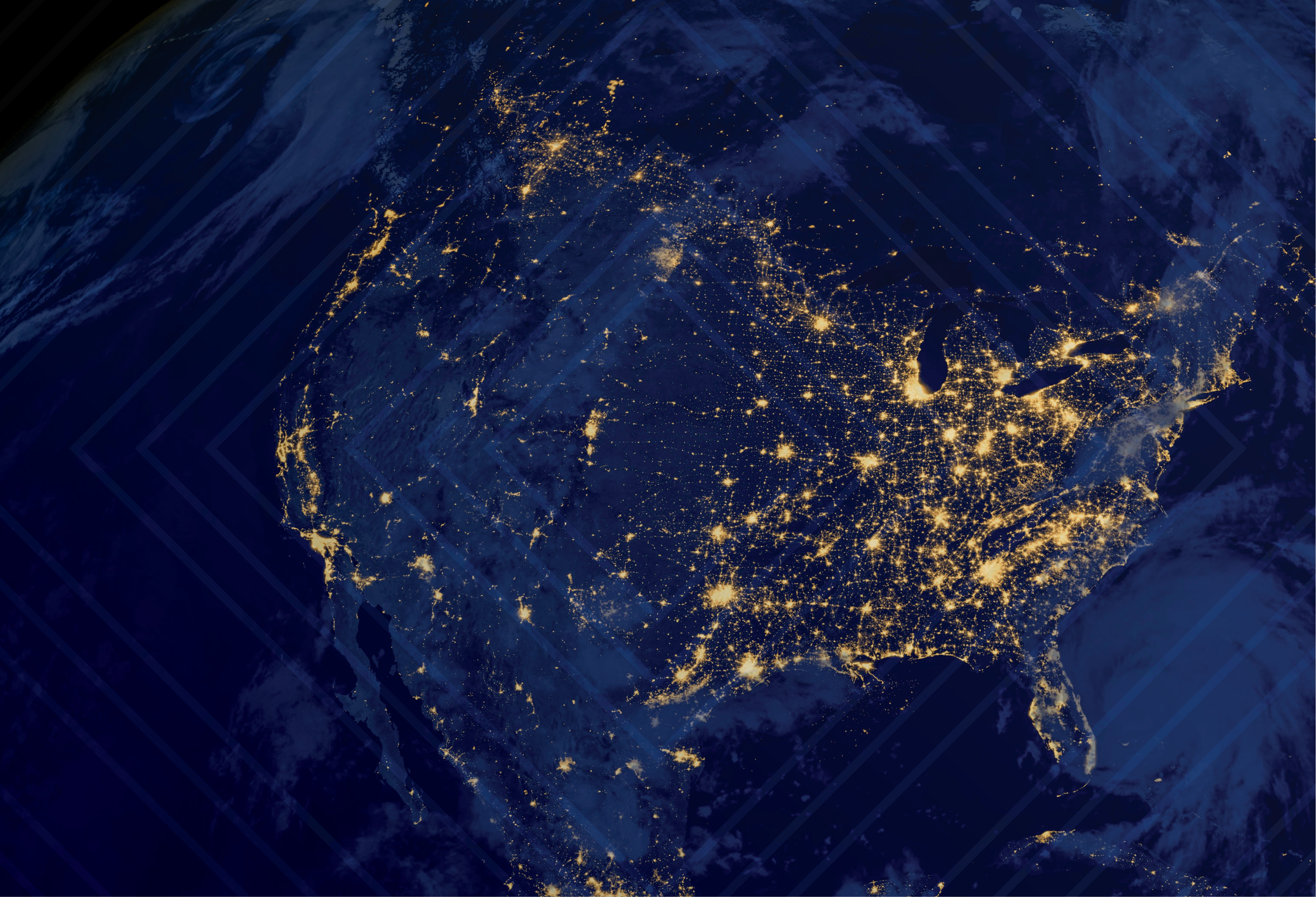 United States of America lights during night as it looks like from space. Image courtesy of Adobe Stock. 