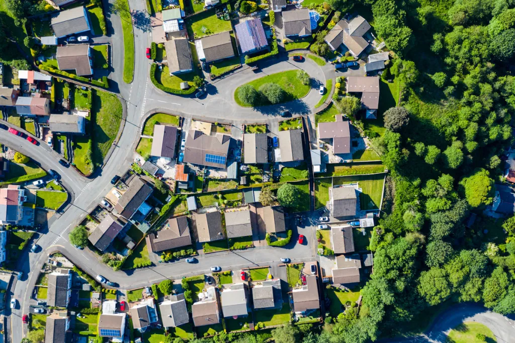 aerial view of neighborhood, courtesy of Adobe Stock