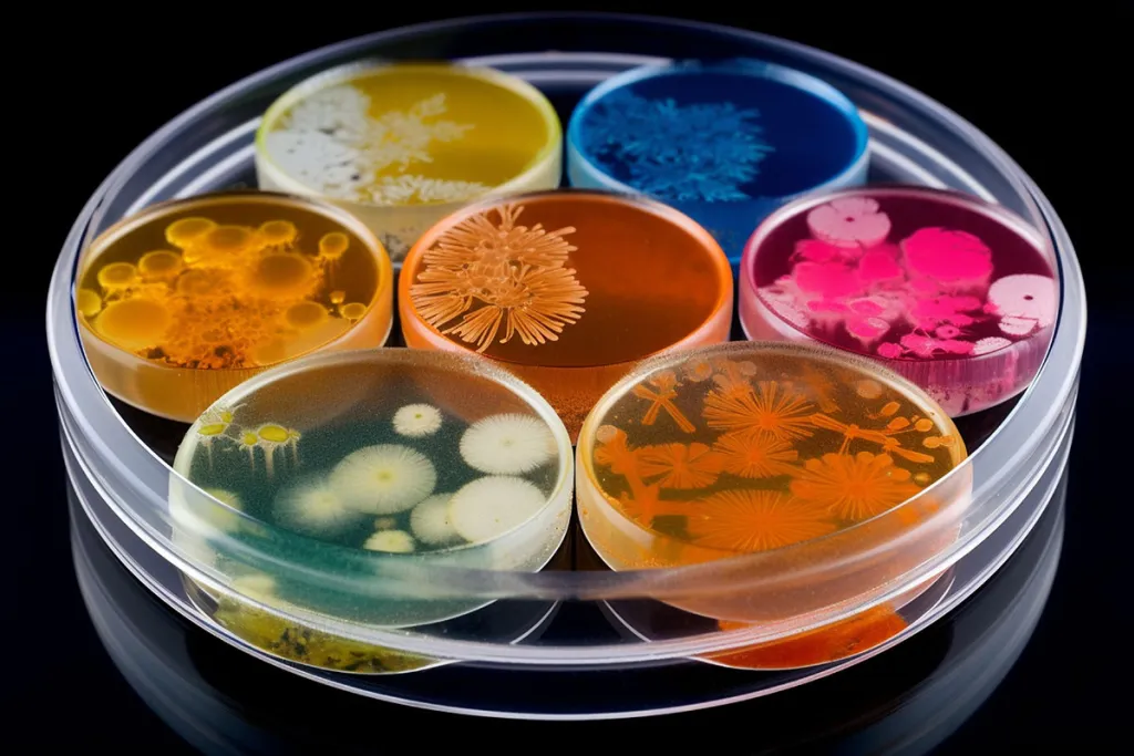 colorful petri dishes. Adobe Stock