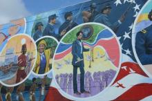 Part of the 5,000-square-foot mural in the Galveston Downtown Cultural Arts District includes former President Lincoln holding a set of broken shackles -- faces the spot where General Order No. 3 was signed on June 19, 1865, freeing the last enslaved people months after the Civil War ended. Image provided by Dr. Samuel-Smith. 