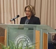 Acting NIFA Director Dr. Dionne Toombs speaks at the Southern University’s 1890 Center of Excellence for Nutrition, Health, Wellness, and Quality of Life Symposium. Photo courtesy of Southern University. 